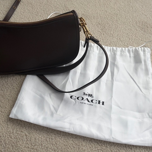 Coach Dark Brown Leather Swinger Crossbody with Gold Turnlock - Picture 12 of 12
